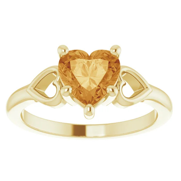 7mm Citrine Women's Heart Ring in 14k Gold 5.5mm Tall