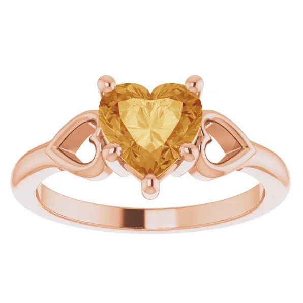 7mm Citrine Women's Heart Ring in 14k Gold 5.5mm Tall