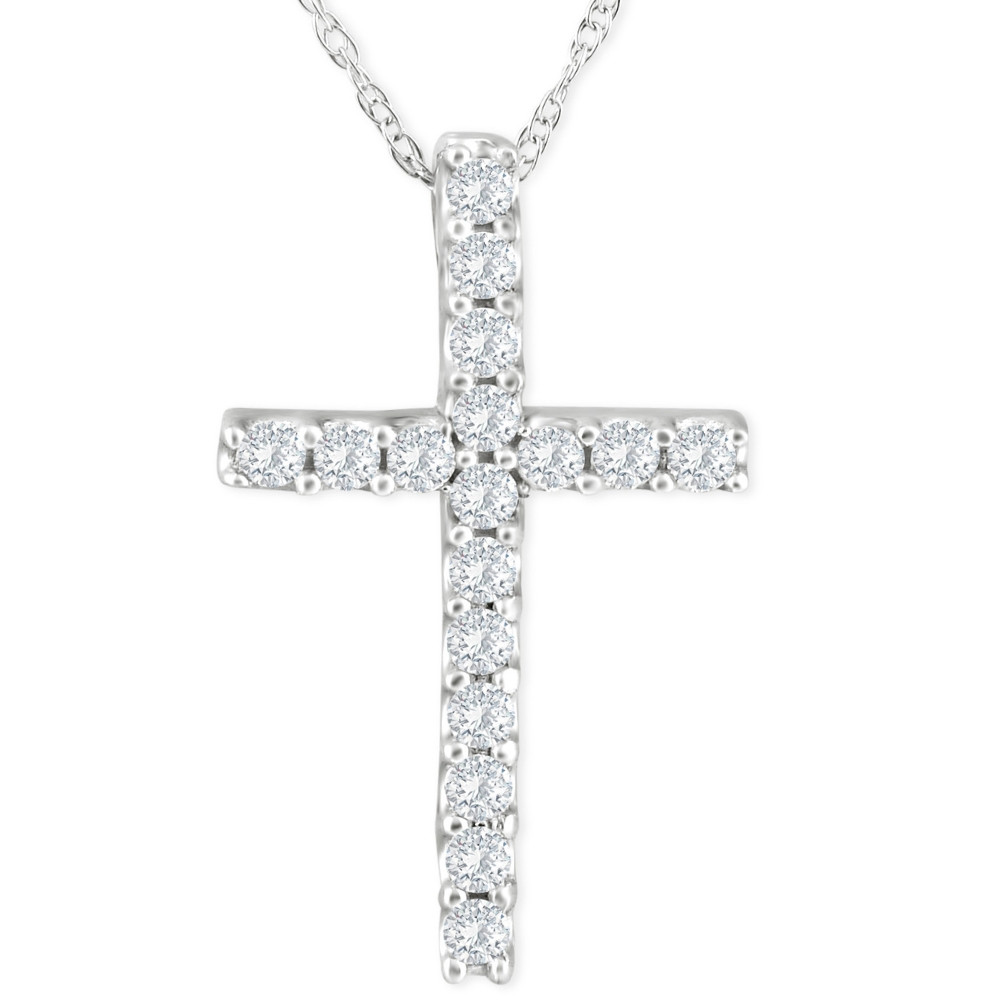 1/3 Ct Lab Diamond Cross Pendant Necklace 18" White Gold 21mm Tall (G-H, VS)