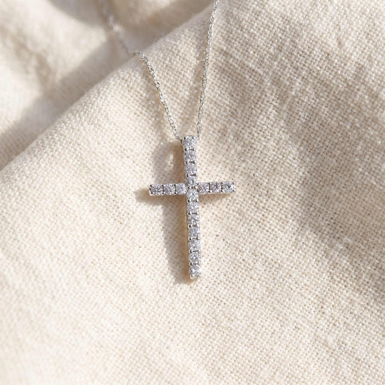 1/3 Ct Lab Diamond Cross Pendant Necklace 18" White Gold 21mm Tall (G-H, VS)