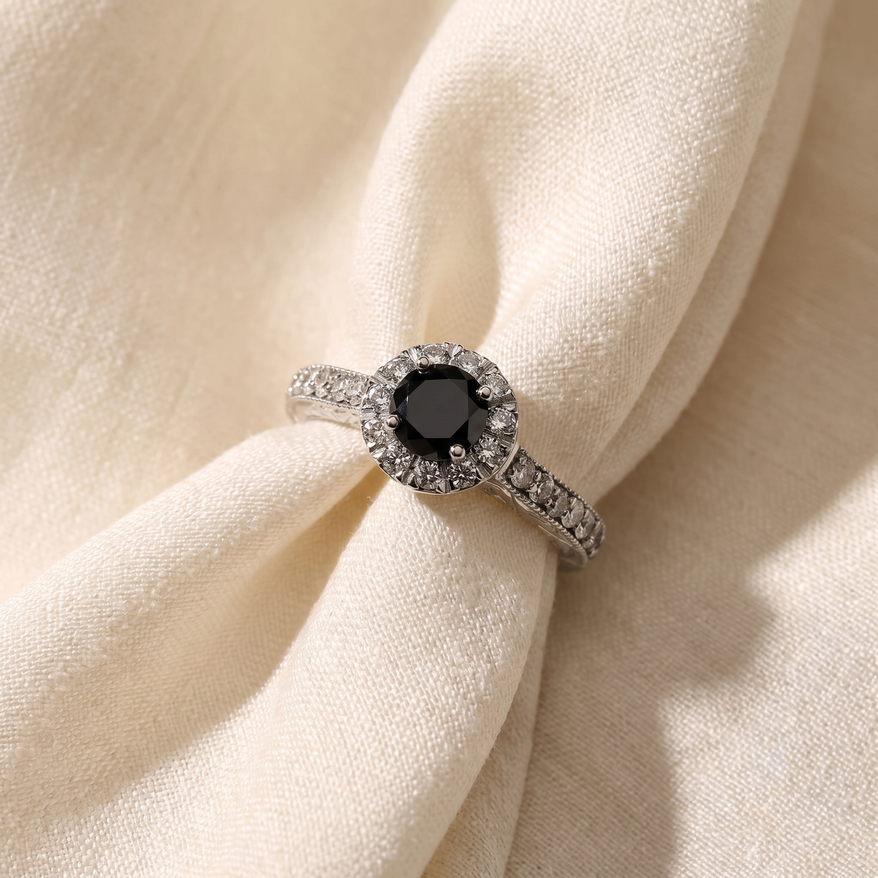 1 3/4ct Vintage Treated Black Diamond Engagement Ring 14K White Gold (Black, I1)