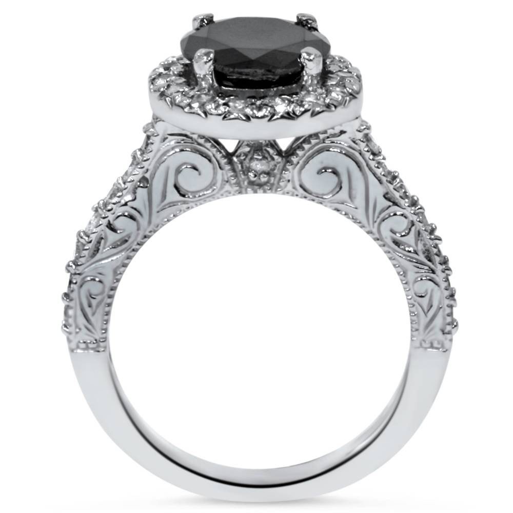 1 3/4ct Vintage Treated Black Diamond Engagement Ring 14K White Gold (Black, I1)