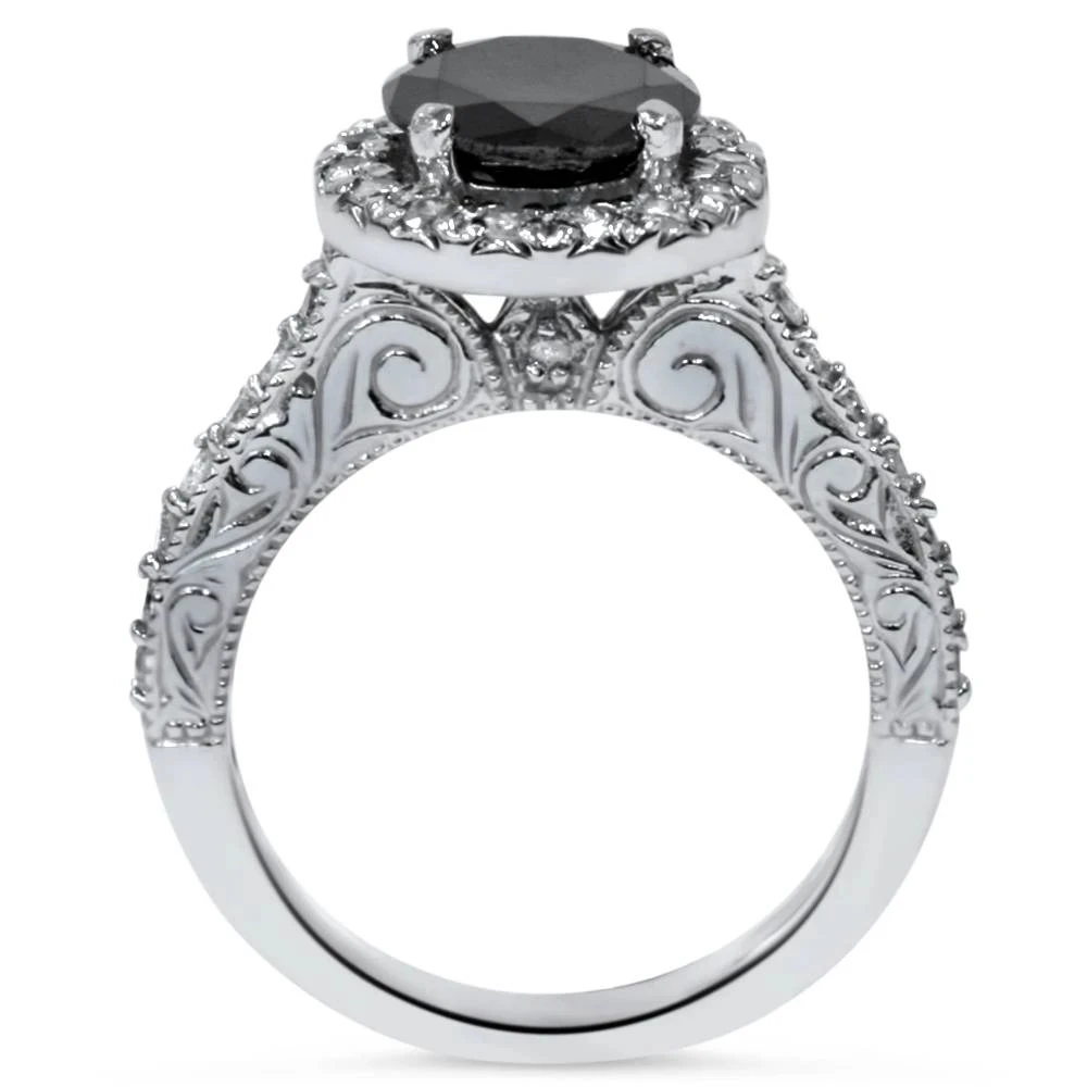 1 3/4ct Vintage Treated Black Diamond Engagement Ring 14K White Gold (Black, I1)
