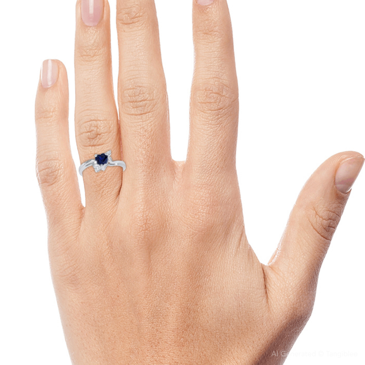 1/3ct Blue Heart Sapphire Diamond Ring 14K White Gold (G-H, I1)