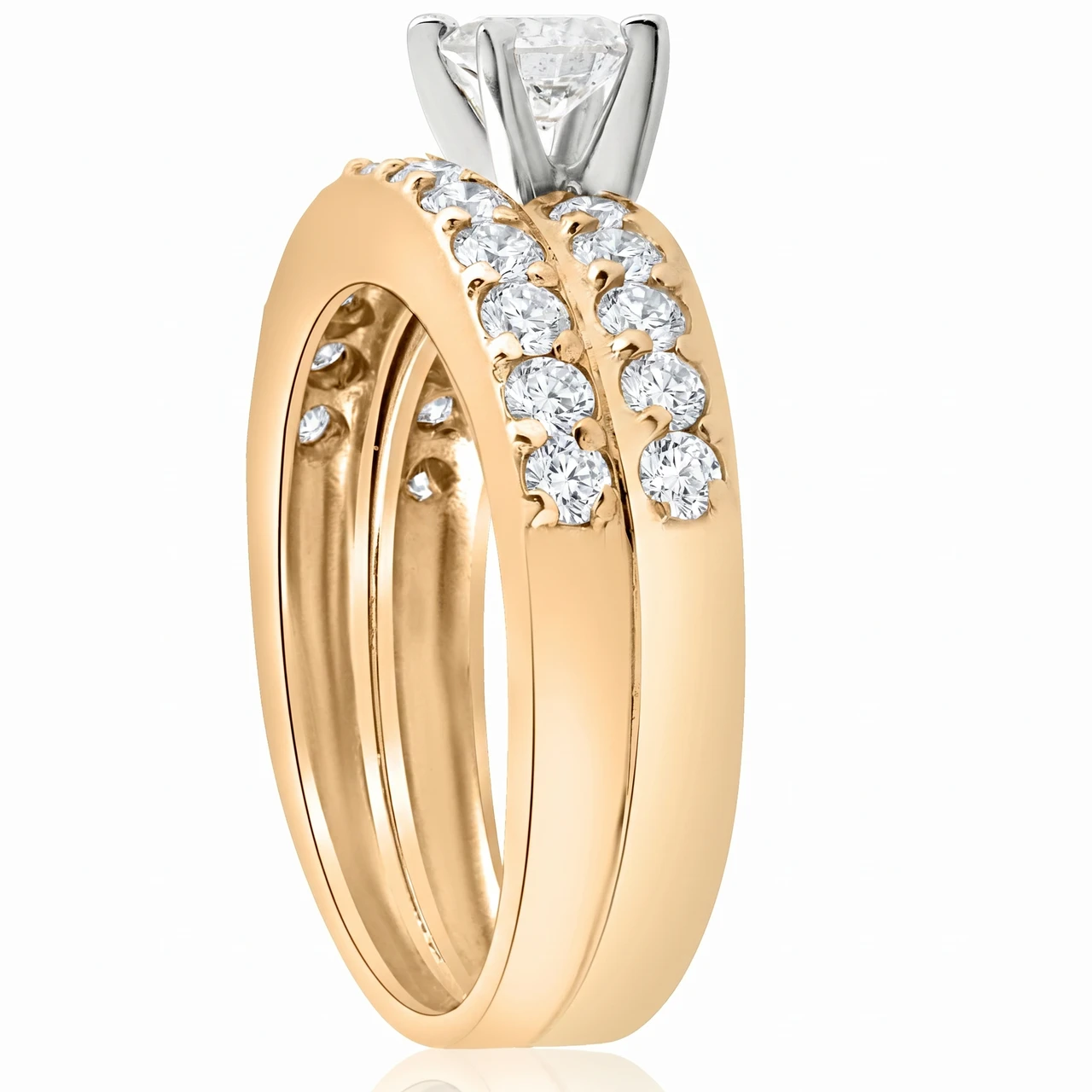 14k Yellow Gold 1 Carat Diamond Engagement Ring Matching Wedding Band Set (H-I, I1)