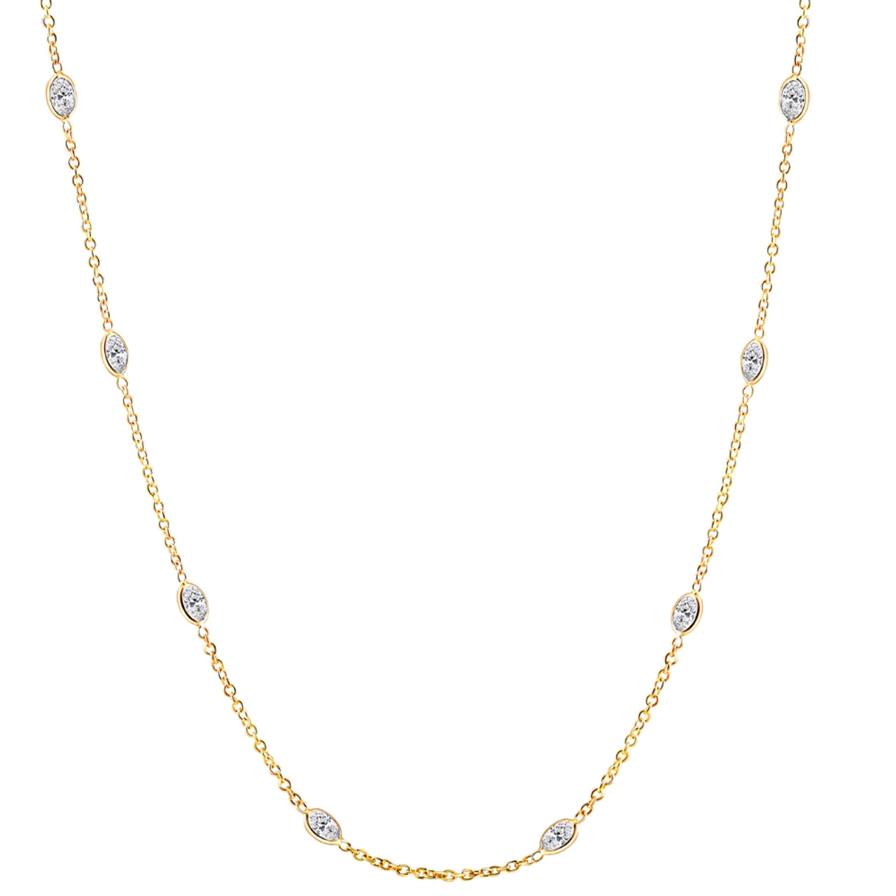 3 1/4Ct Oval Shape Diamonds By The Yard Necklace 14K Yellow Gold Lab ...