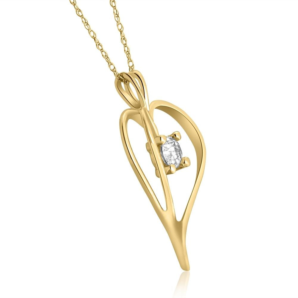 1/3Ct Solitaire Round Diamond Heart Pendant & Chain 10K Yellow Gold 1" Tall (G-H, I2-I3)