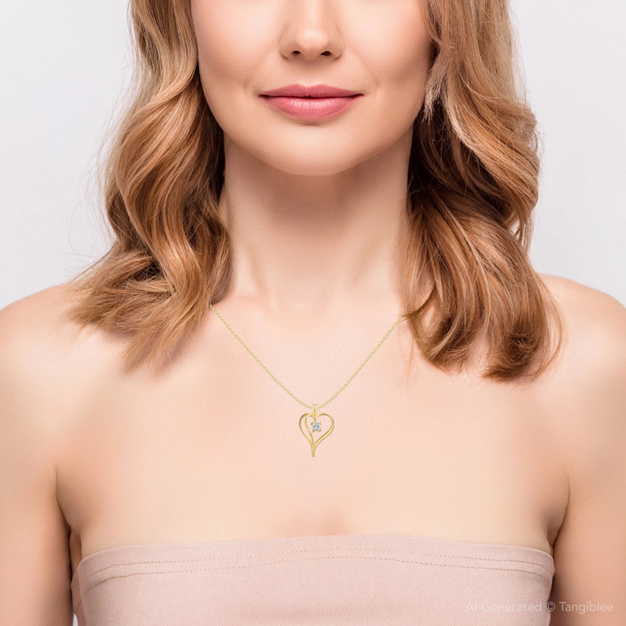 1/3Ct Solitaire Round Diamond Heart Pendant & Chain 10K Yellow Gold 1" Tall (G-H, I2-I3)