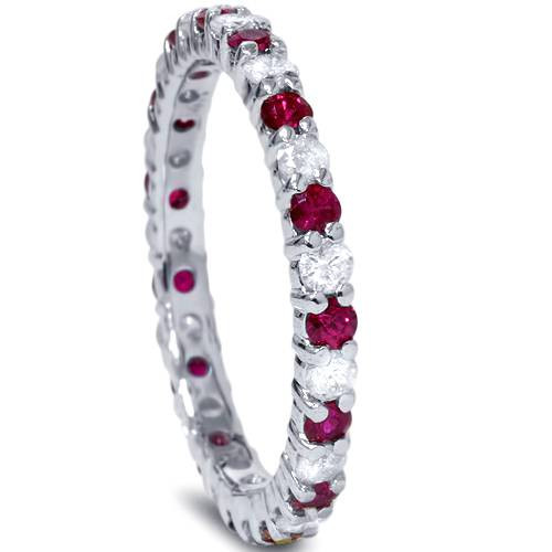 1 1/2ct Ruby & Diamond Eternity Ring 14K White Gold (G-H, I1)