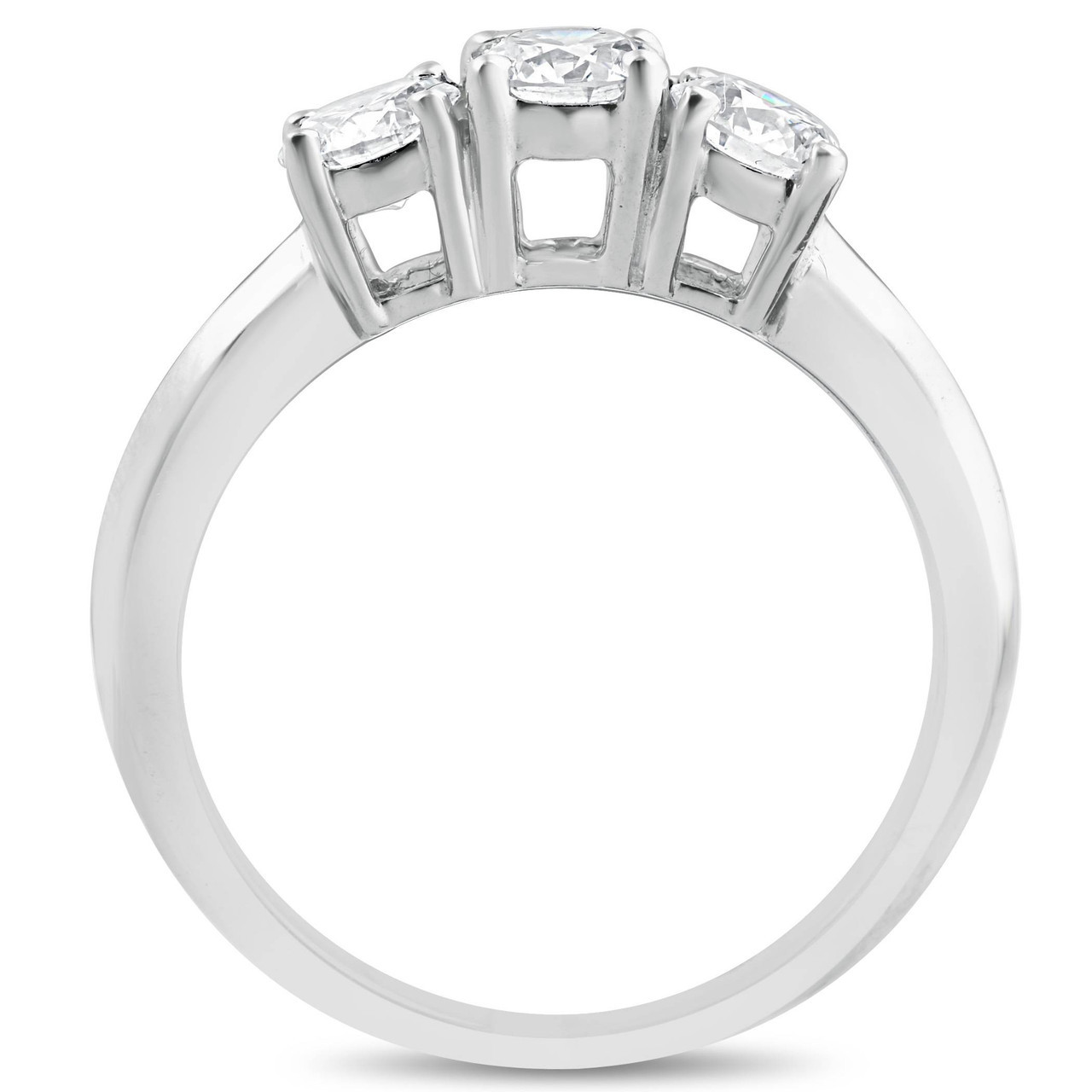 1 Carat 3-Stone Diamond Engagement Ring Solitaire Round Cut 14k White Gold (G-H, I2-I3)