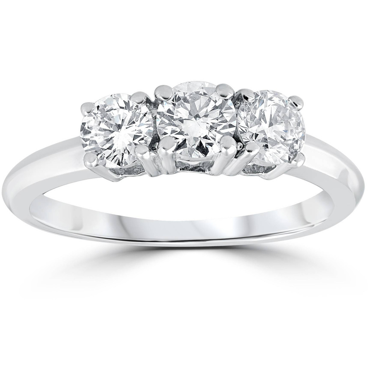 1 Carat 3-Stone Diamond Engagement Ring Solitaire Round Cut 14k White Gold (G-H, I2-I3)