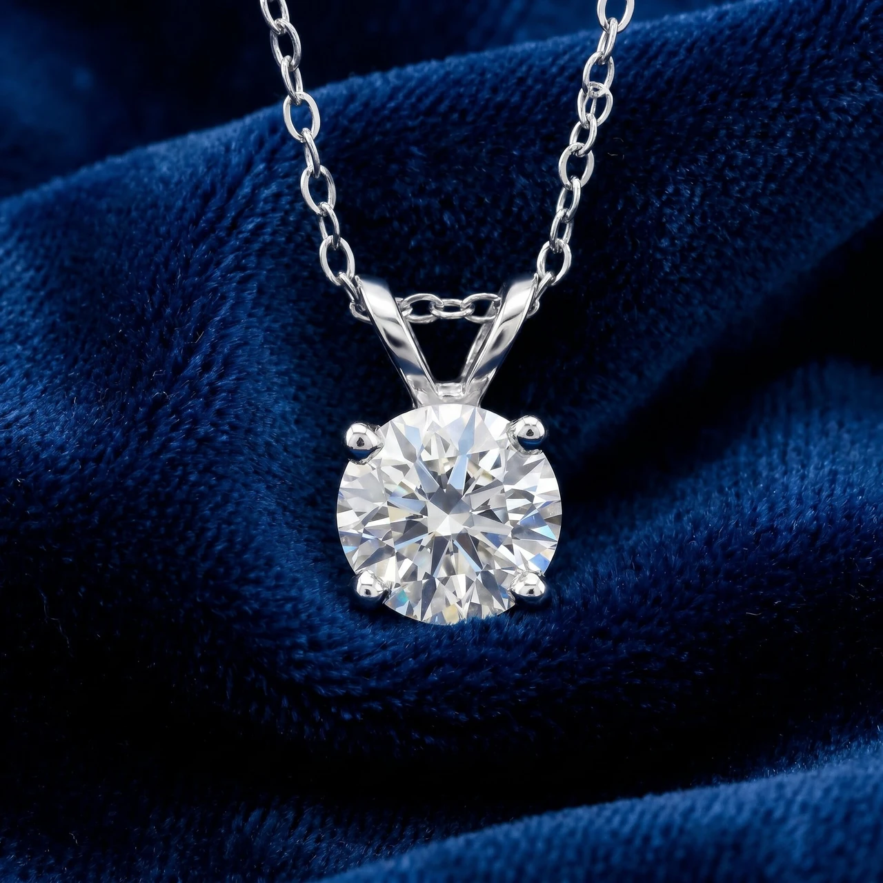 1 1/4ct Lab Grown Diamond Round Solitaire Pendant 14K White Gold Necklace (F-G, VS)