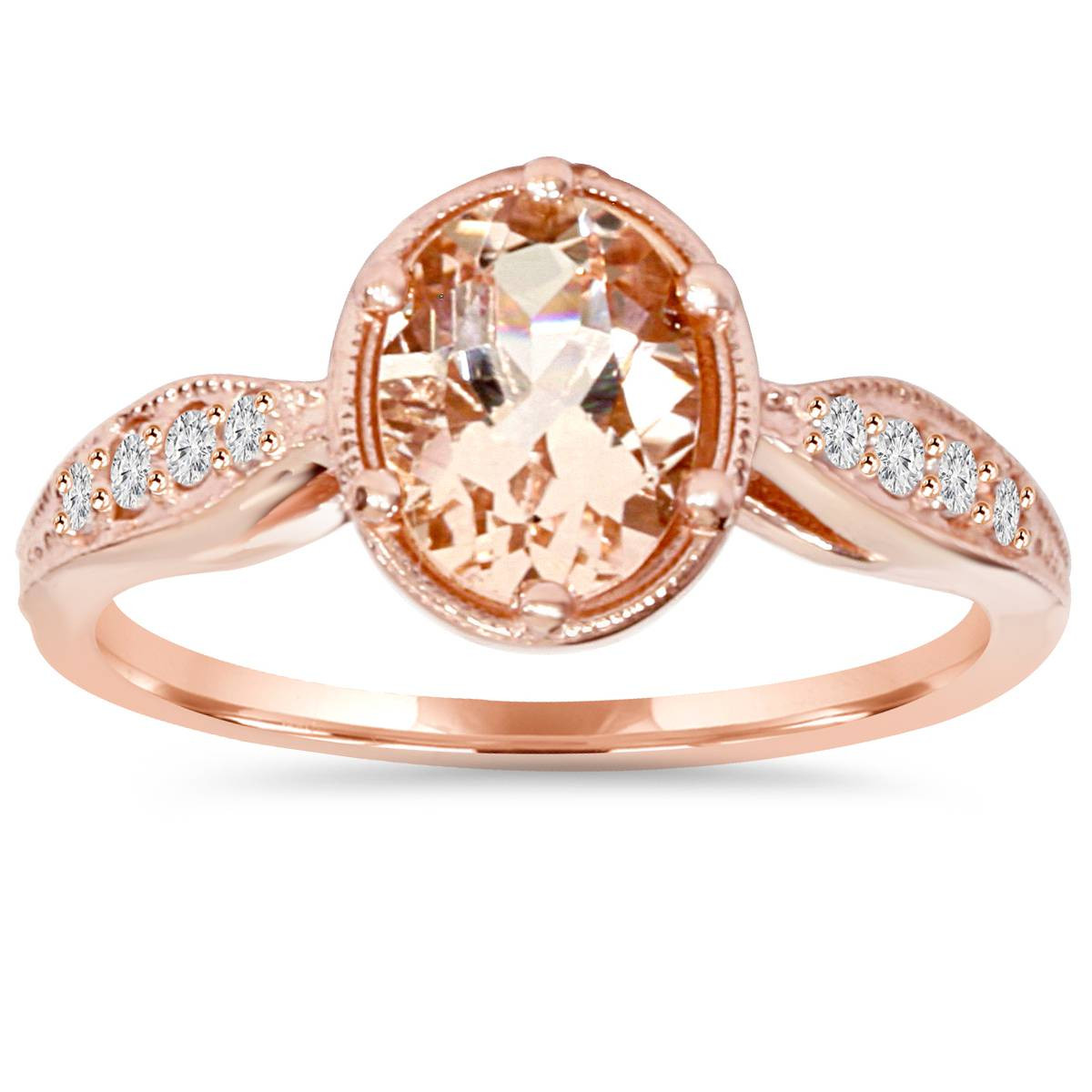 1ct Vintage Morganite & Diamond Ring 14K Rose Gold (H-I, I1)