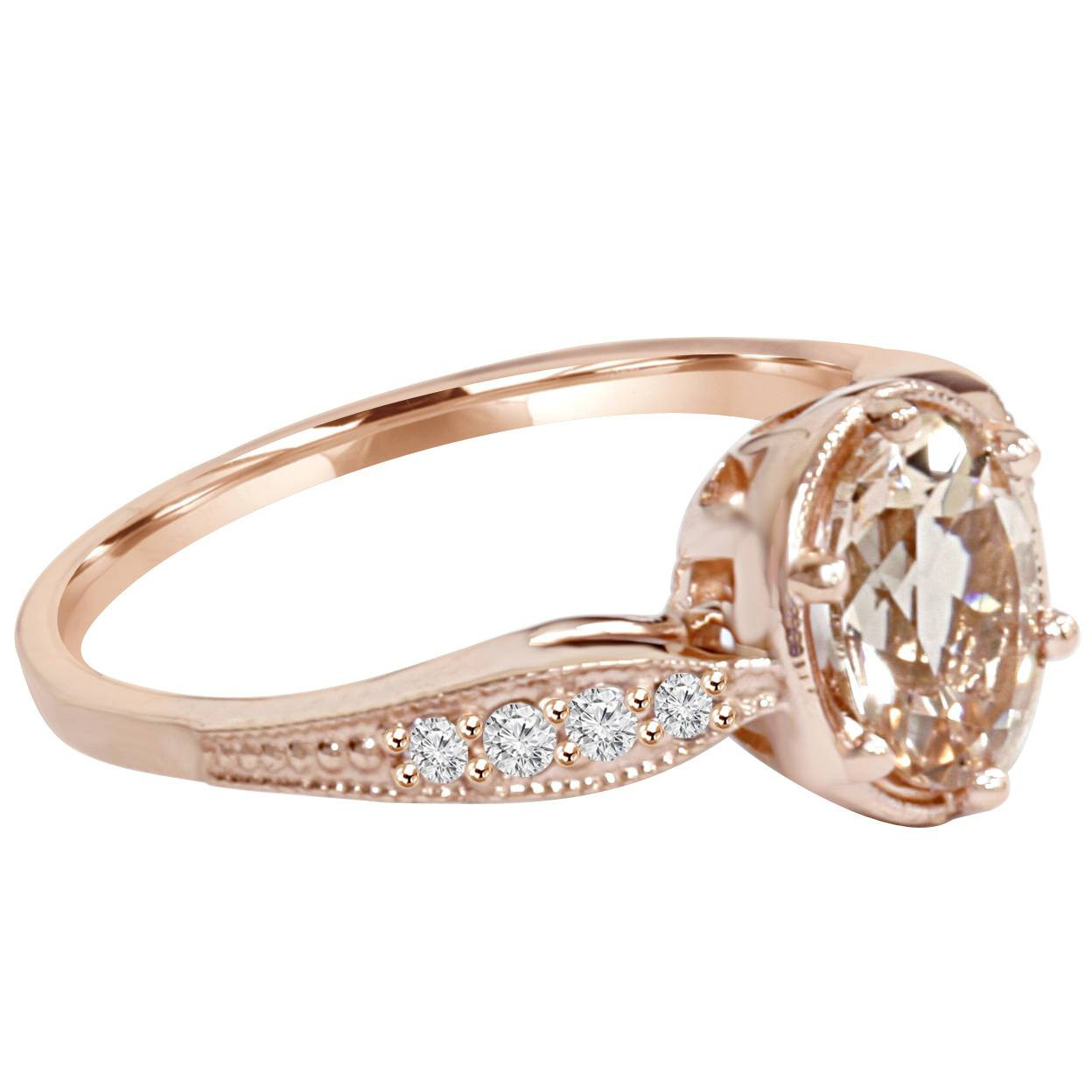 1ct Vintage Morganite & Diamond Ring 14K Rose Gold (H-I, I1)