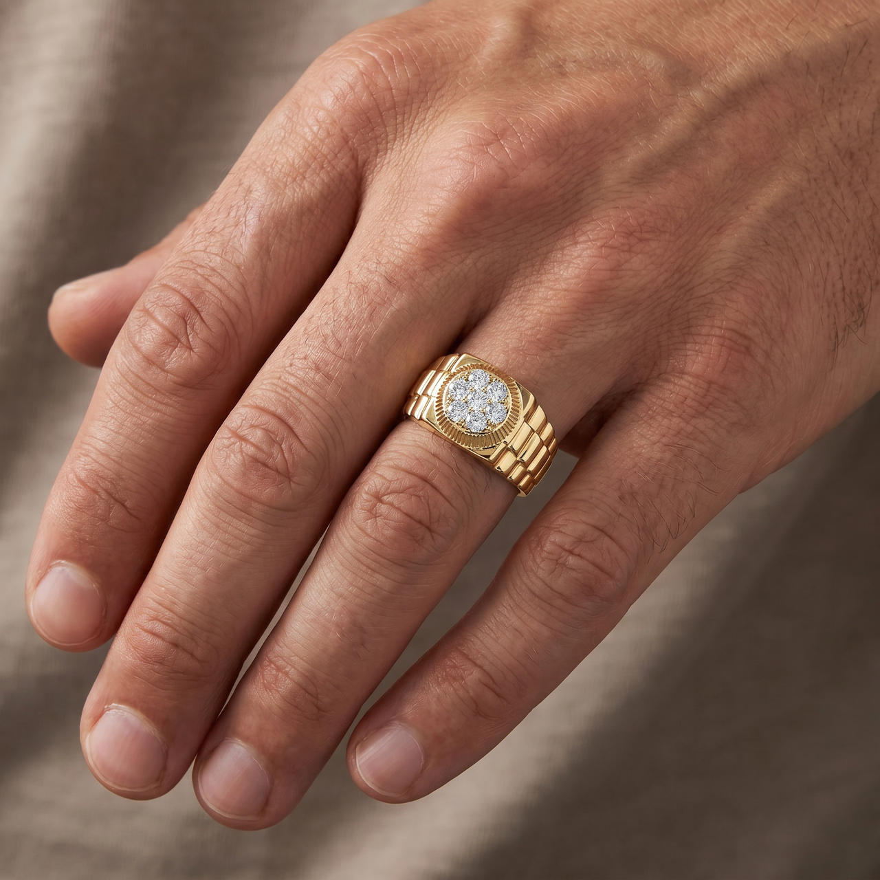 1Ct TDW Men's Diamond Ring 14k Yellow Gold (H-I, SI)