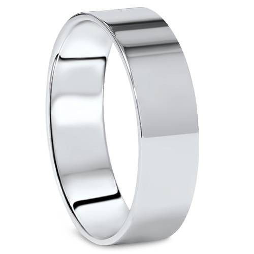 6mm Flat High Polished Wedding Band 14K White Gold