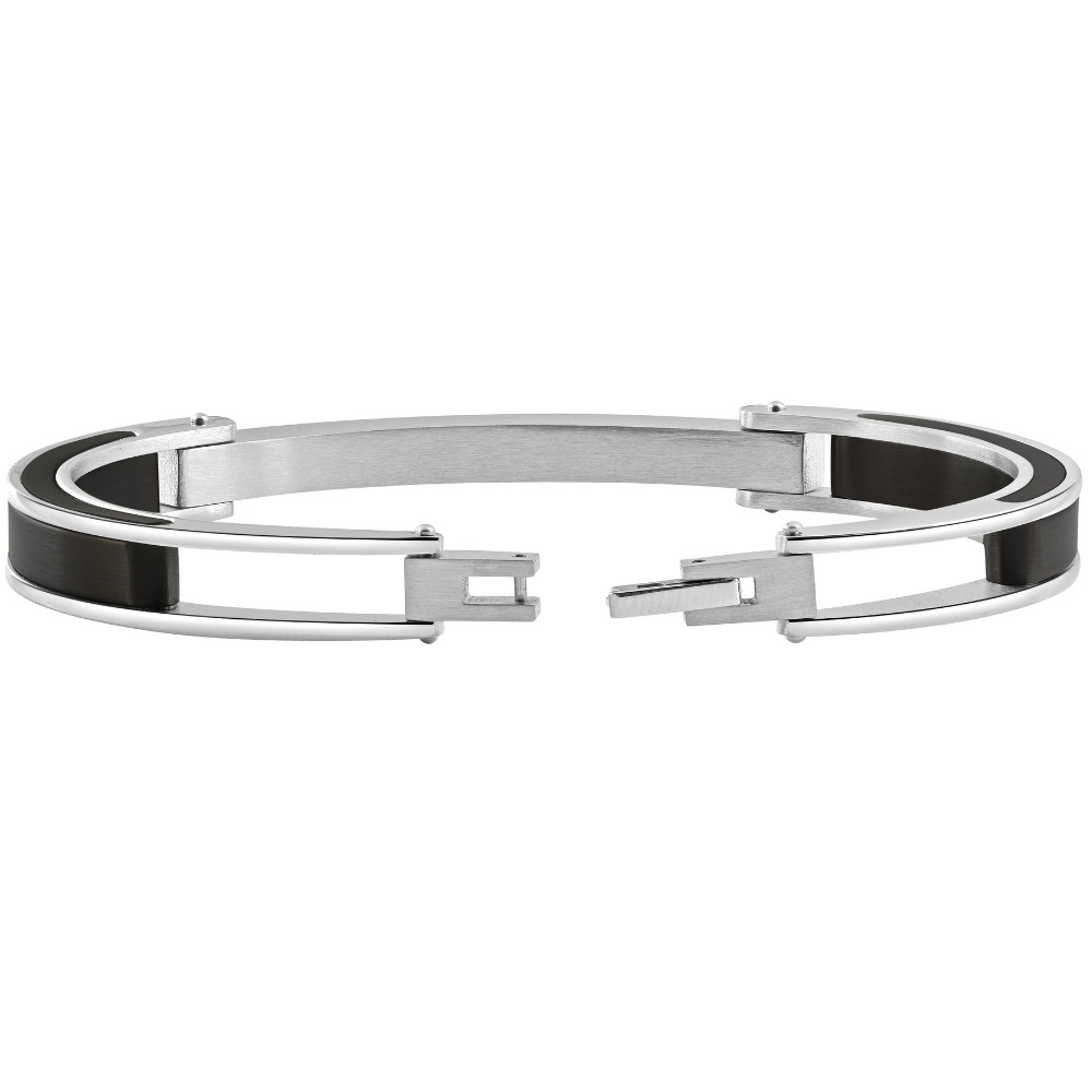 Men's Two Toned Steel and Black Cuffed 8mm Link 8.5" Bracelet