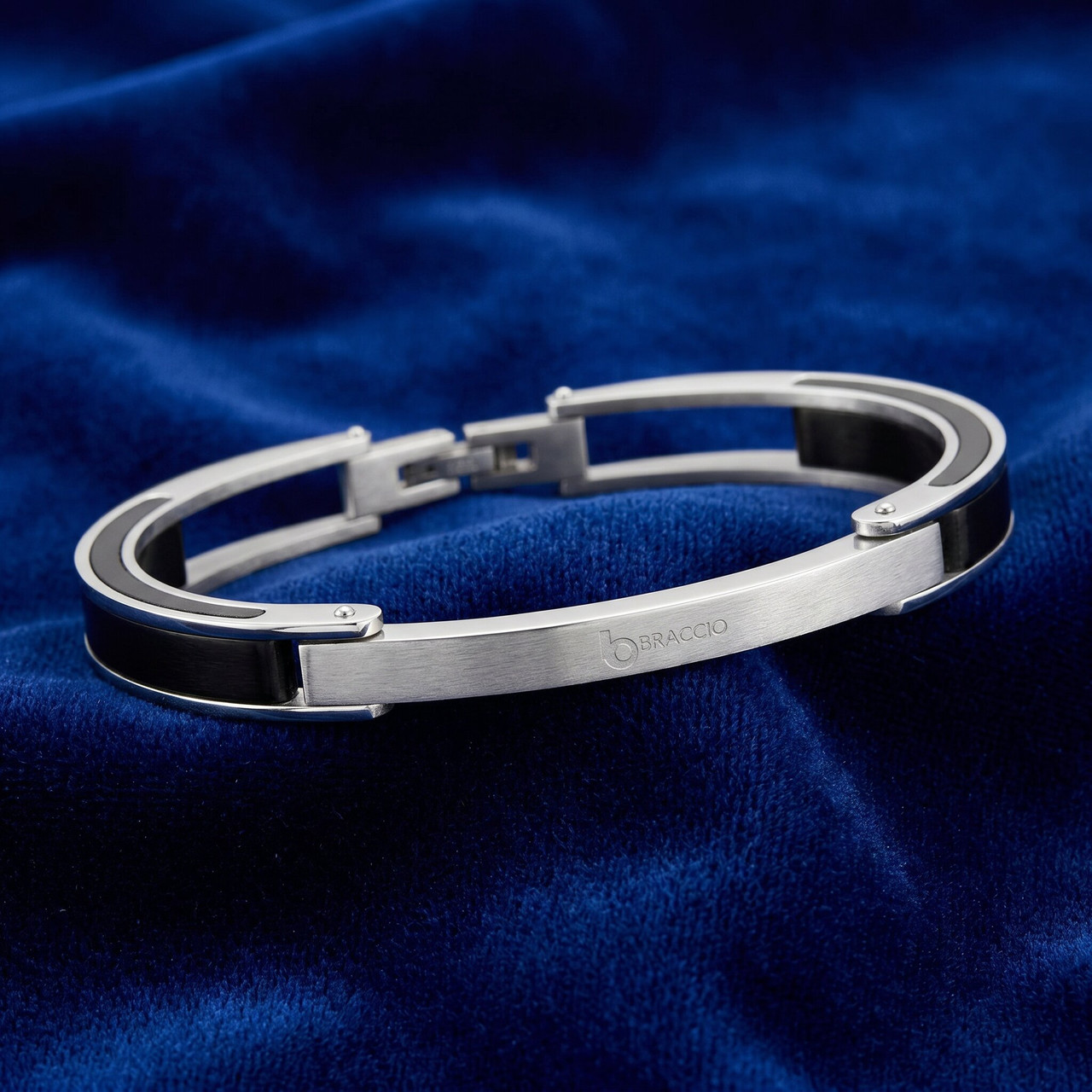 Men's Two Toned Steel and Black Cuffed 8mm Link 8.5" Bracelet