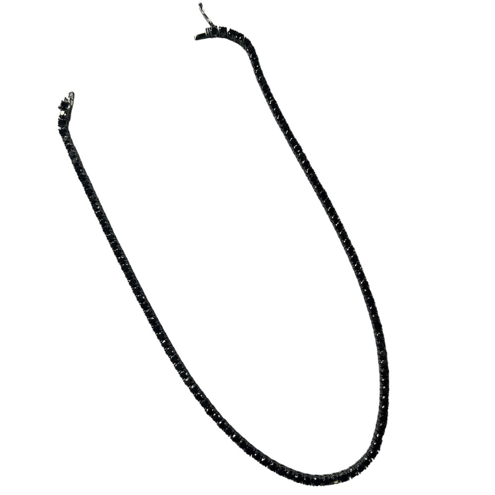 27.88Ct Round Cut Black Diamond Tennis Necklace 18" 14k Black Gold (Black, I2-I3)
