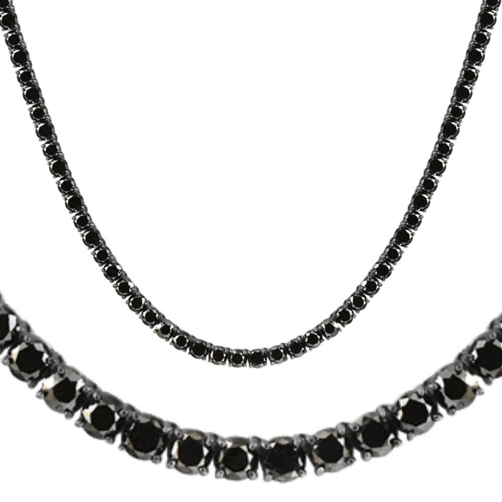 27.88Ct Round Cut Black Diamond Tennis Necklace 18" 14k Black Gold (Black, I2-I3)