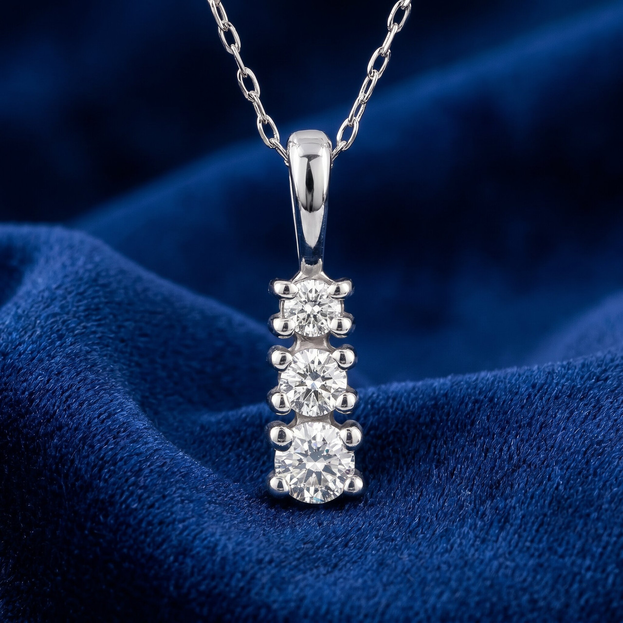 1/4 cttw Three Stone 3 Diamond White Gold Pendant Necklace (G-H, I2-I3)