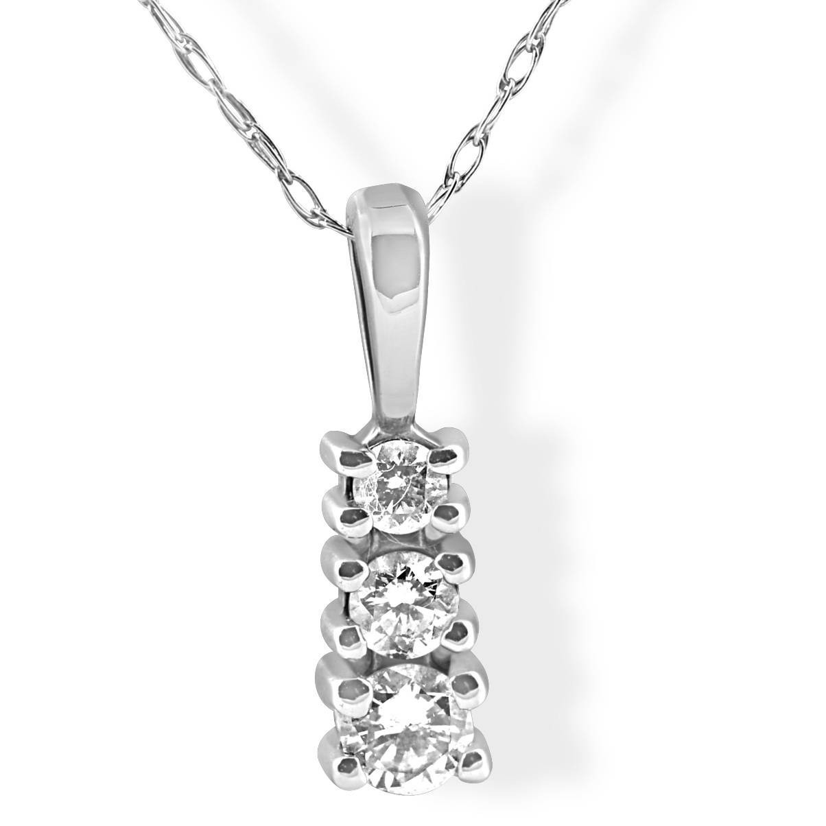 1/4 cttw Three Stone 3 Diamond White Gold Pendant Necklace (G-H, I2-I3)