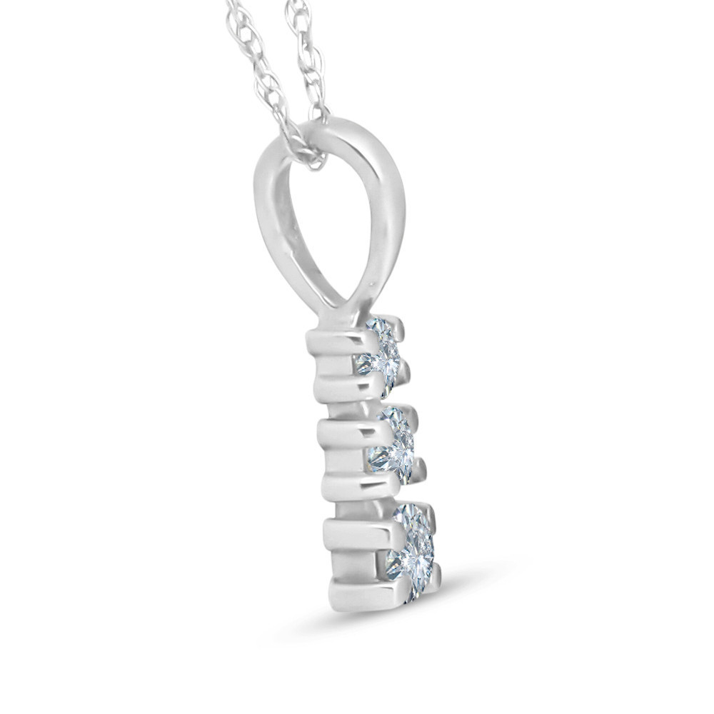 1/4 cttw Three Stone 3 Diamond White Gold Pendant Necklace (G-H, I2-I3)