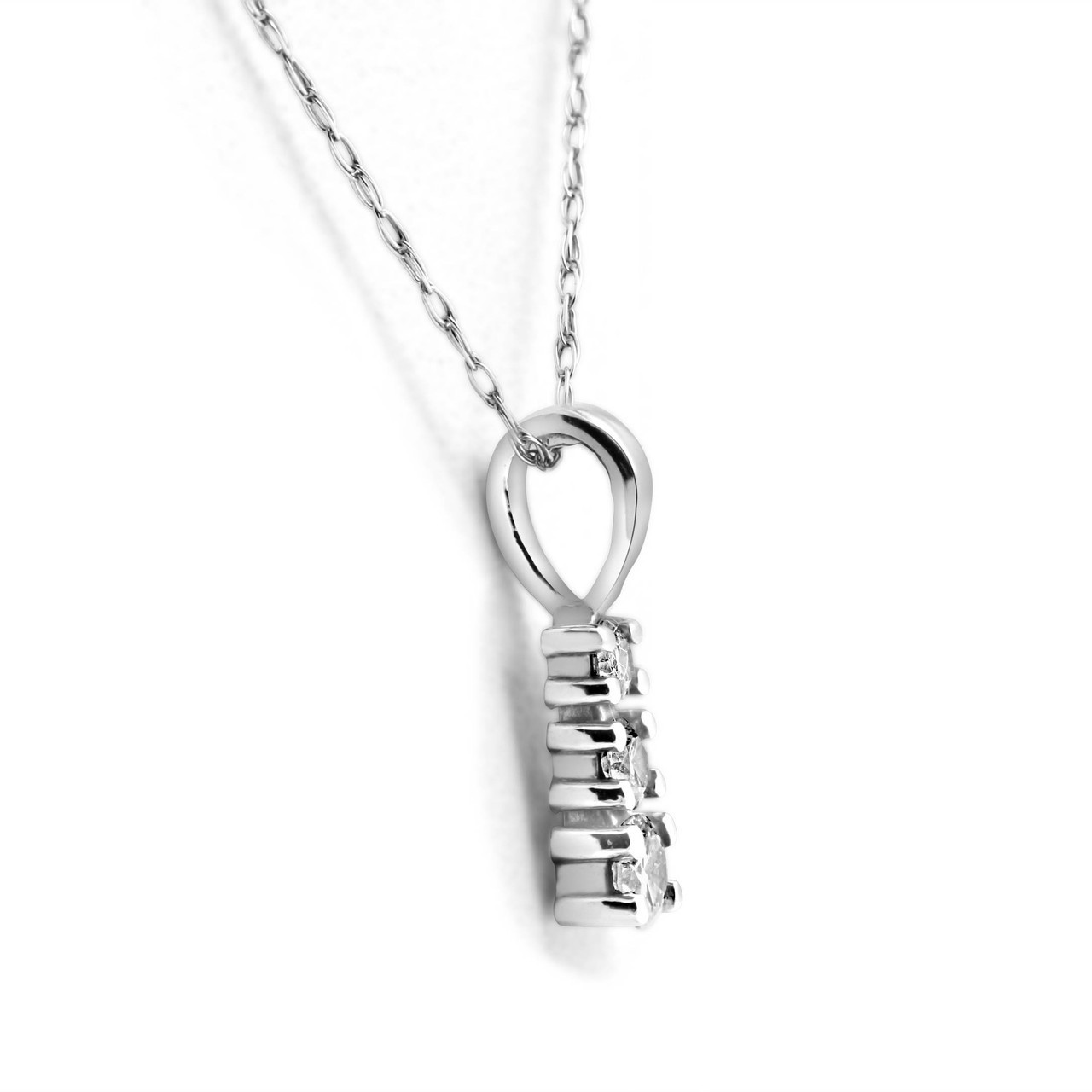 1/4 cttw Three Stone 3 Diamond White Gold Pendant Necklace (G-H, I2-I3)