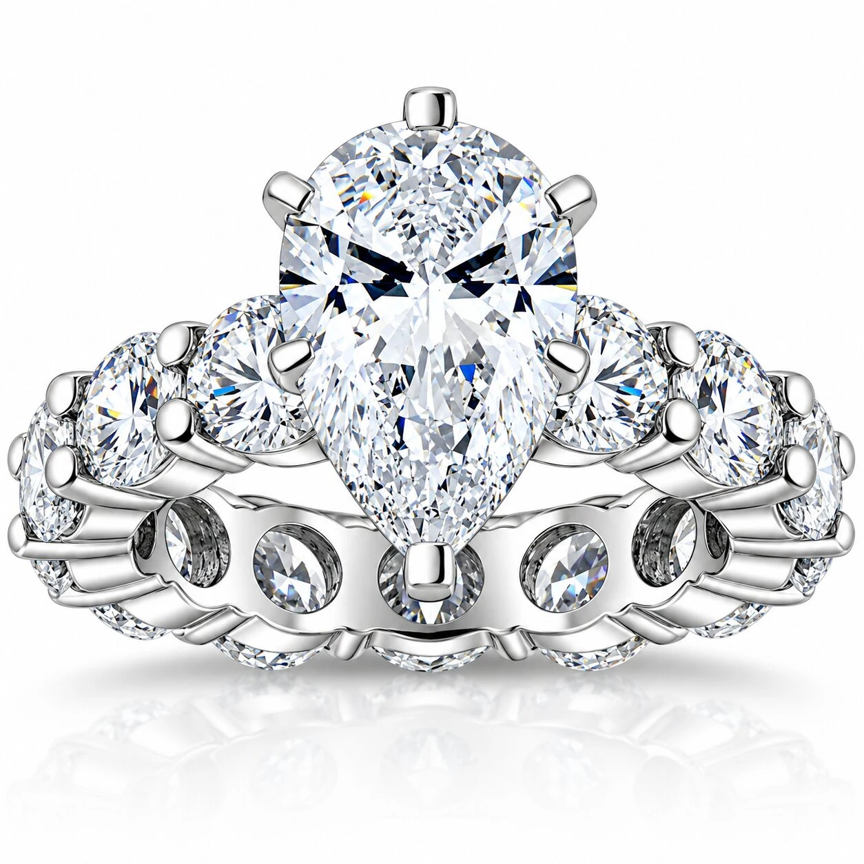 Certified 8Ct TW Pear Diamond Eternity Engagement Ring in 14k Gold Lab Grown (G-H, VS)