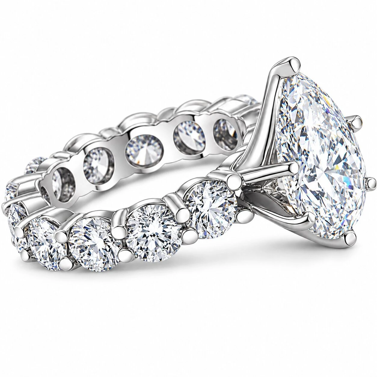 Certified 8Ct TW Pear Diamond Eternity Engagement Ring in 14k Gold Lab Grown (G-H, VS)