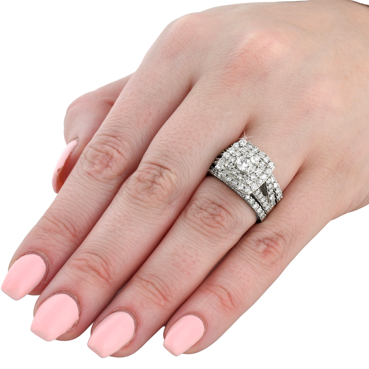 Rose Gold Halo Cushion Cut Stone Wedding Ring Set