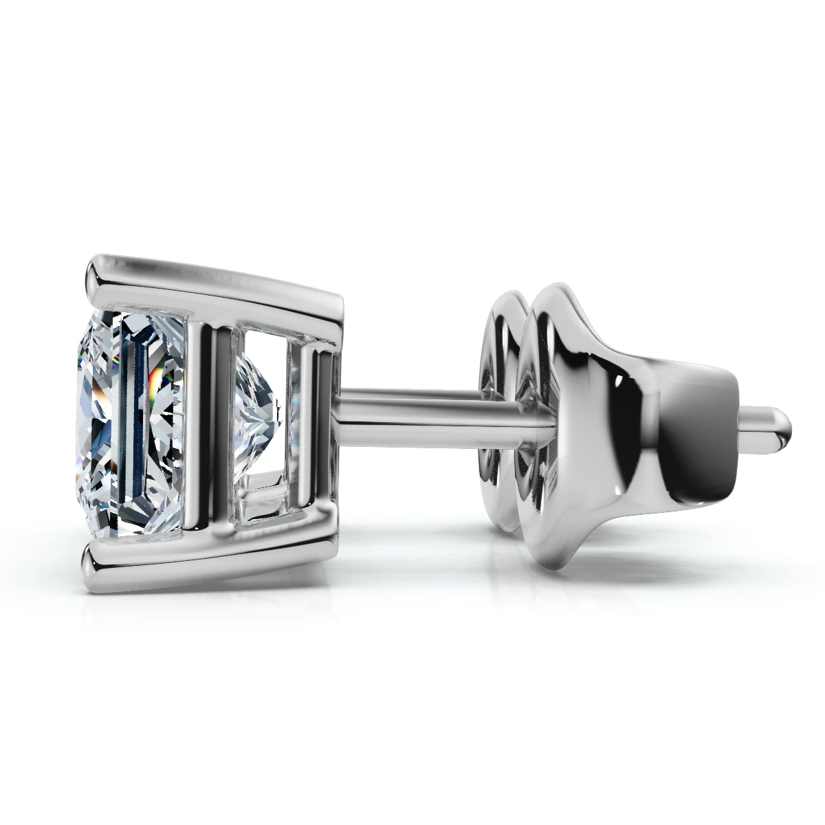 1 - 4 Ct TW Princess Cut Diamond Studs in 14k Gold Earrings Lab Grown (H-I, VS2-SI1)