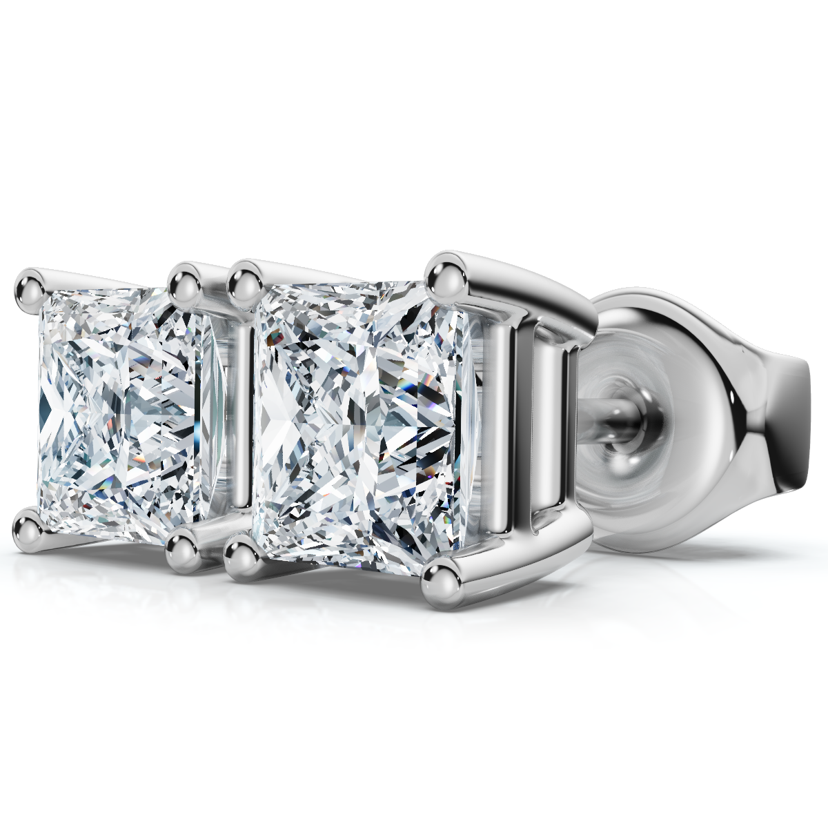 1 - 4 Ct TW Princess Cut Diamond Studs in 14k Gold Earrings Lab Grown (H-I, VS2-SI1)