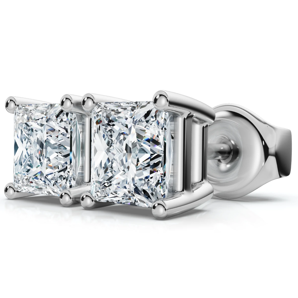 1 - 4 Ct TW Princess Cut Diamond Studs in 14k Gold Earrings Lab Grown (H-I, VS2-SI1)