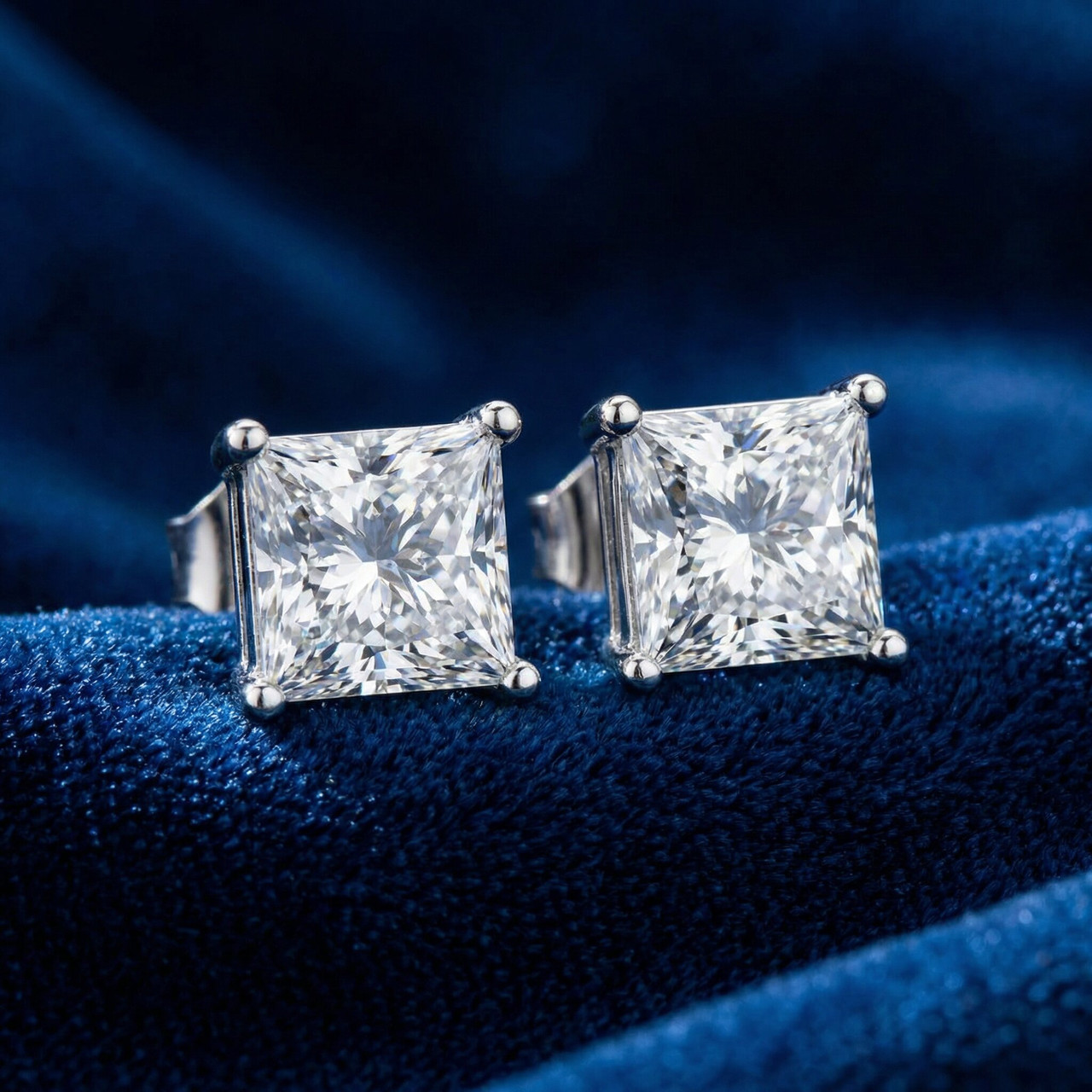 1 - 4 Ct TW Princess Cut Diamond Studs in 14k Gold Earrings Lab Grown (H-I, VS2-SI1)