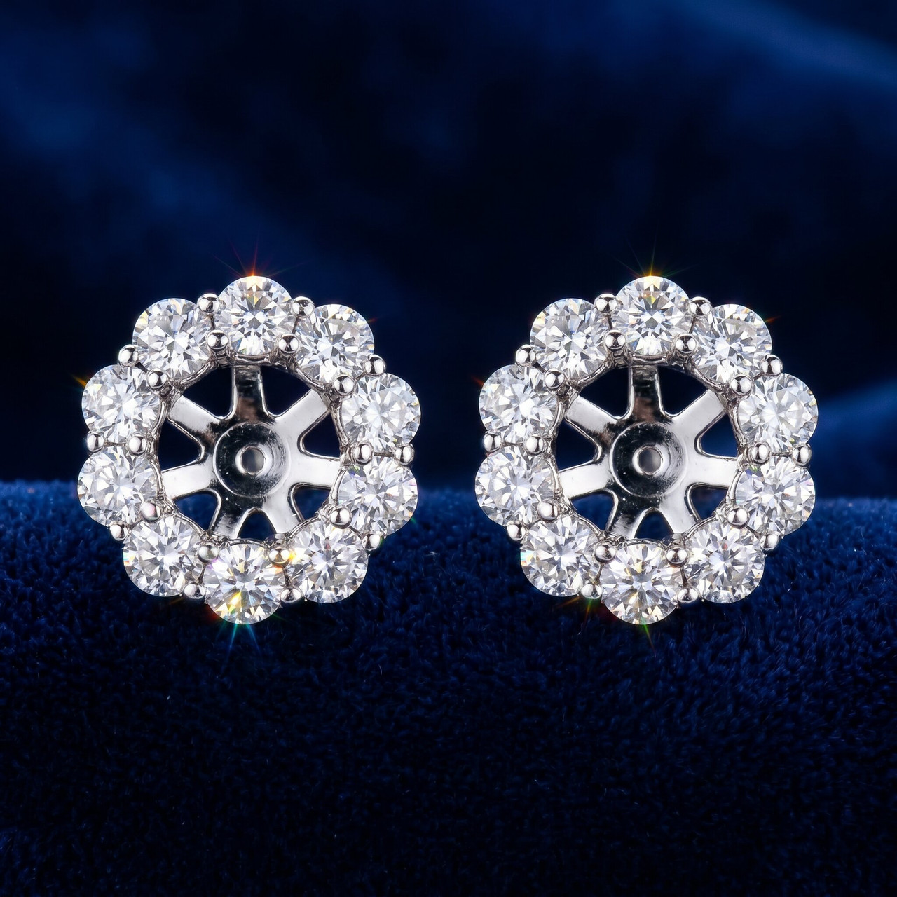 1 1/2ct Diamond Halo Earring Studs Jackets 14k White Gold  (6-6.7mm) (G-H, I1)