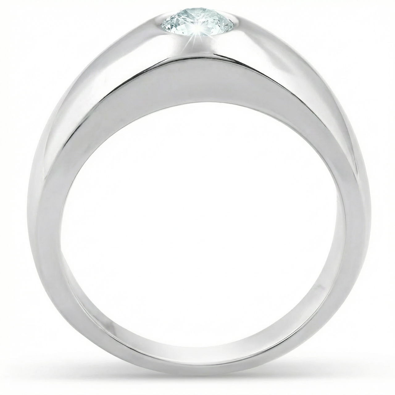Mens 14k White Gold 1/2ct Solitaire Bezel Round Diamond Wedding Anniversary Ring (G-H, SI)