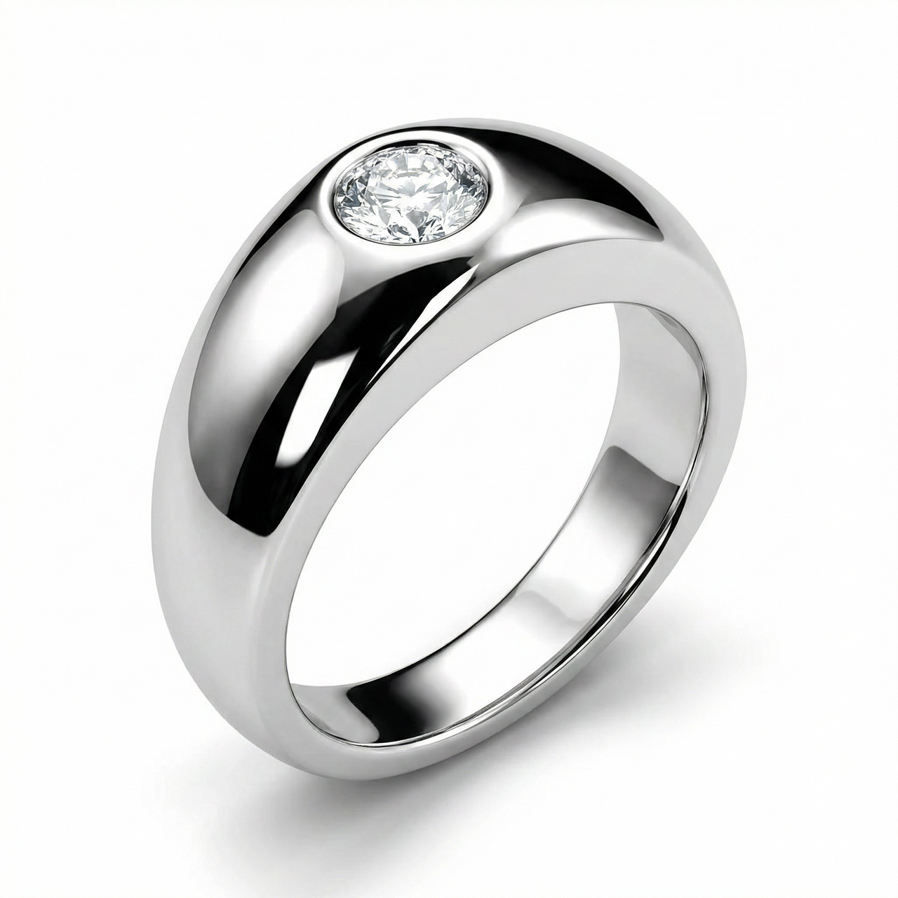 Mens 14k White Gold 1/2ct Solitaire Bezel Round Diamond Wedding Anniversary Ring (G-H, SI)