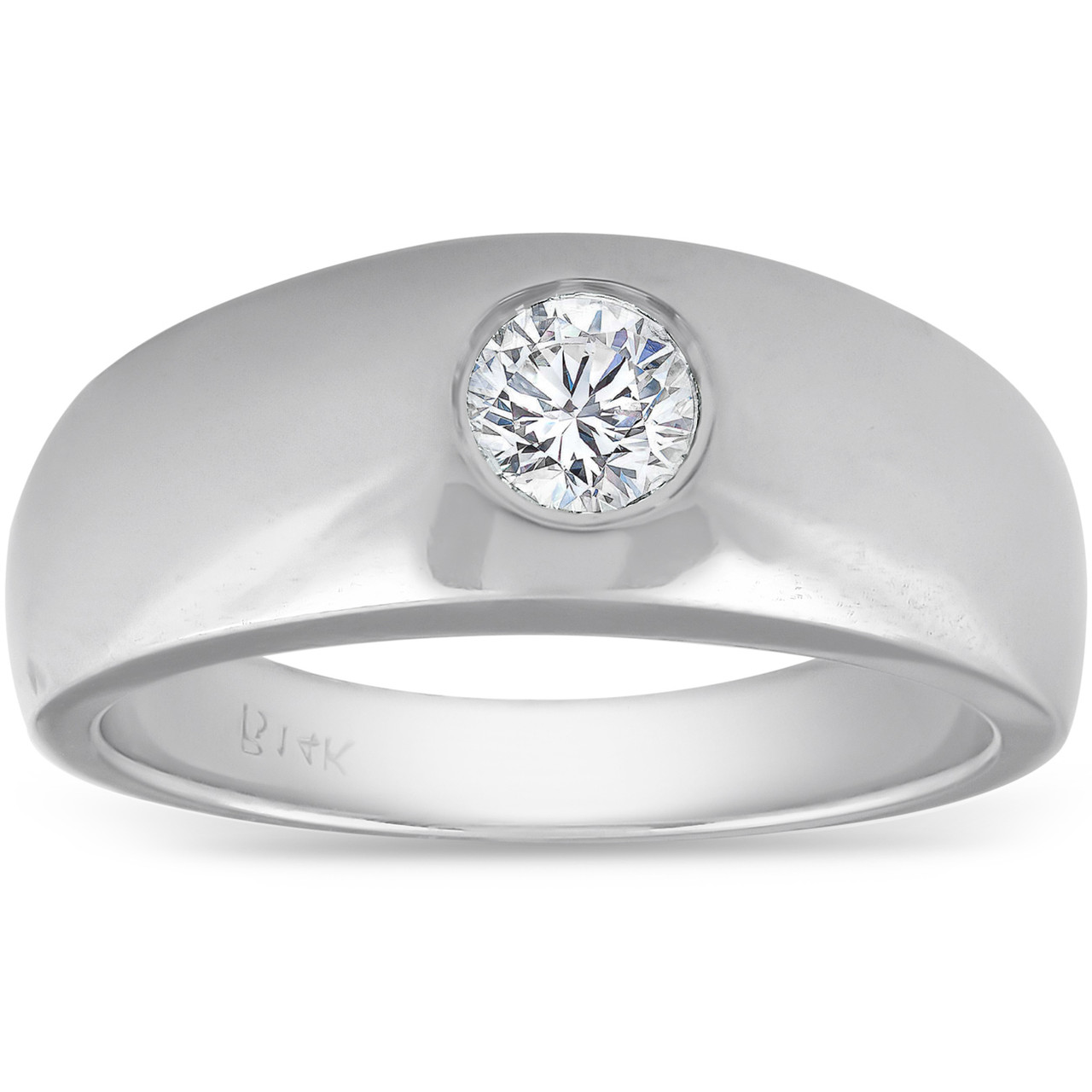 Mens 14k White Gold 1/2ct Solitaire Bezel Round Diamond Wedding Anniversary Ring (G-H, SI)