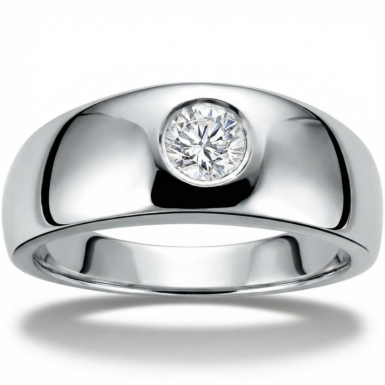Mens 14k White Gold 1/2ct Solitaire Bezel Round Diamond Wedding Anniversary Ring (G-H, SI)