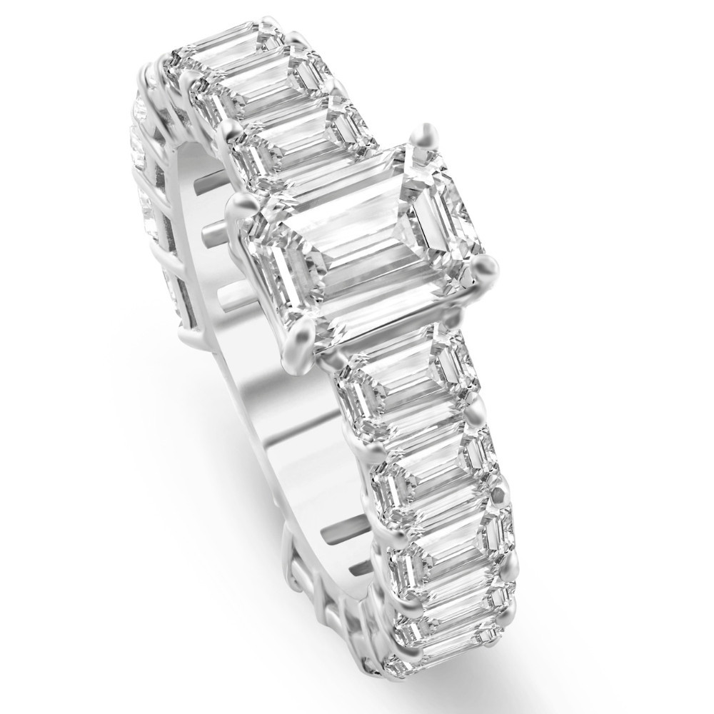 VS 7 1/2Ct Emerald Cut Diamond Engagement Ring 3/4 Eternity 14k Gold Lab Grown (G-H, VS)