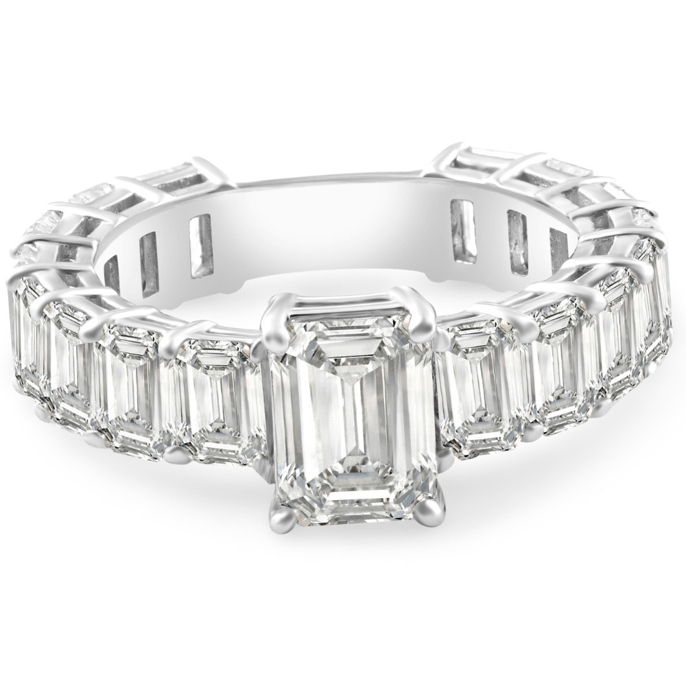 VS 7 1/2Ct Emerald Cut Diamond Engagement Ring 3/4 Eternity 14k Gold Lab Grown (G-H, VS)