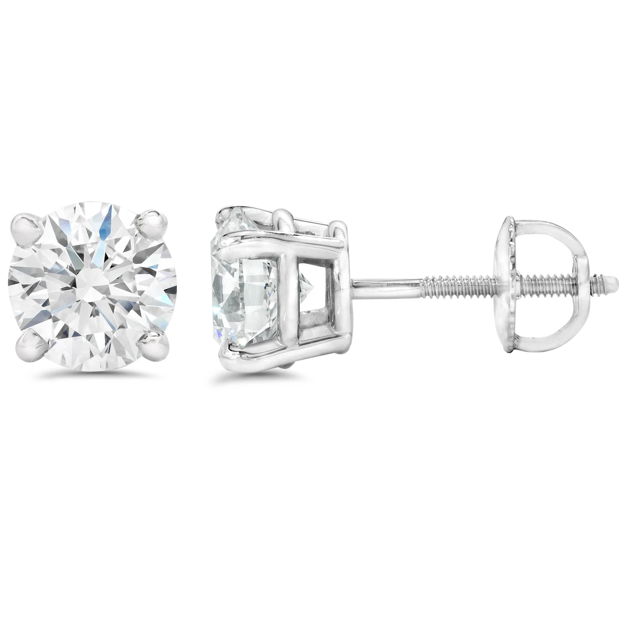 2ct Round Cut Diamond Screw Back Studs 14K White Gold (G-H, I2-I3)