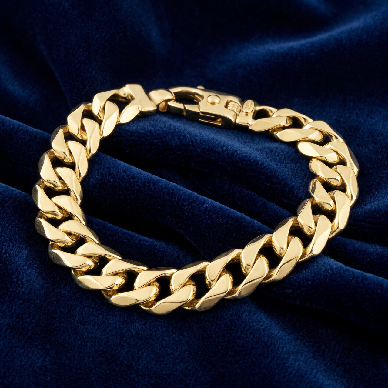 Men's Cuban Flat Link 14k Yellow Gold 80gram 12.5mm Link Bracelet 8.5"
