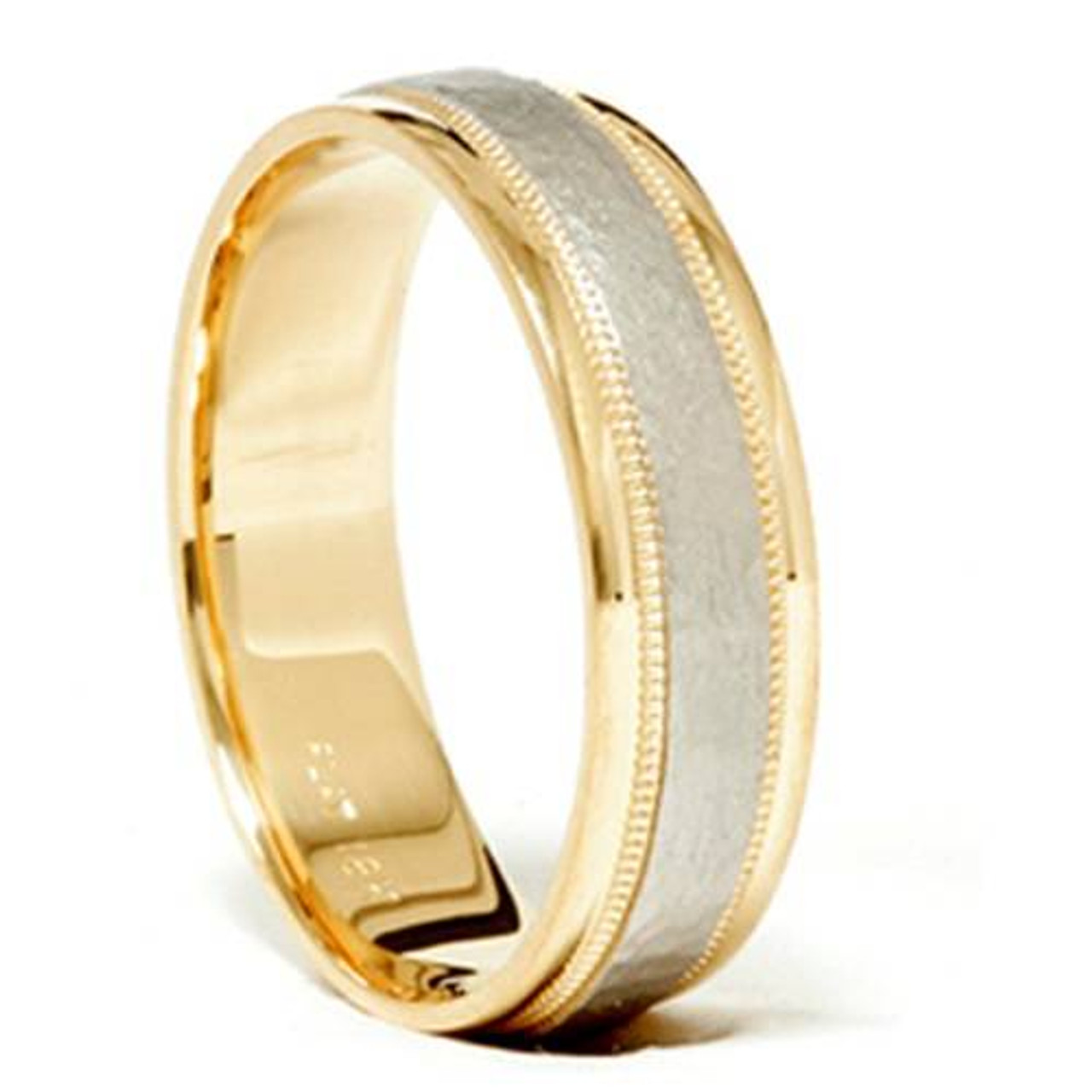 18k Gold & Platinum Brushed Two Tone Wedding Band Ring