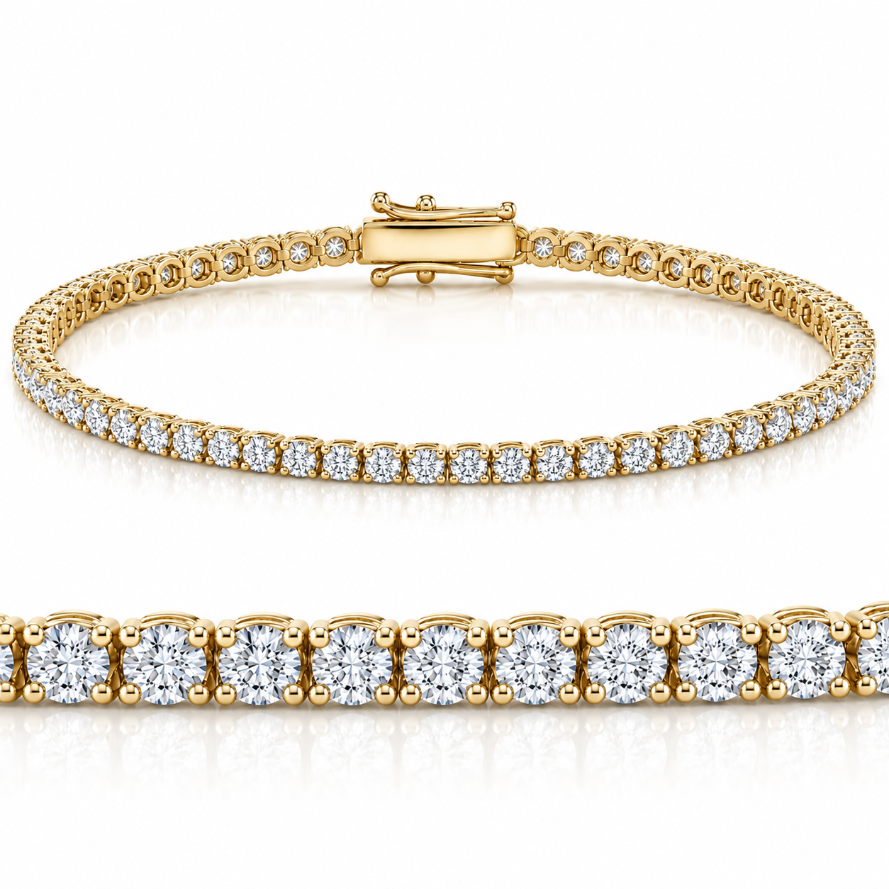 4 Carat TW Round Cut Lab Grown Diamond Tennis Bracelet 14k Yellow Gold Lab Grown (F-G, VS)