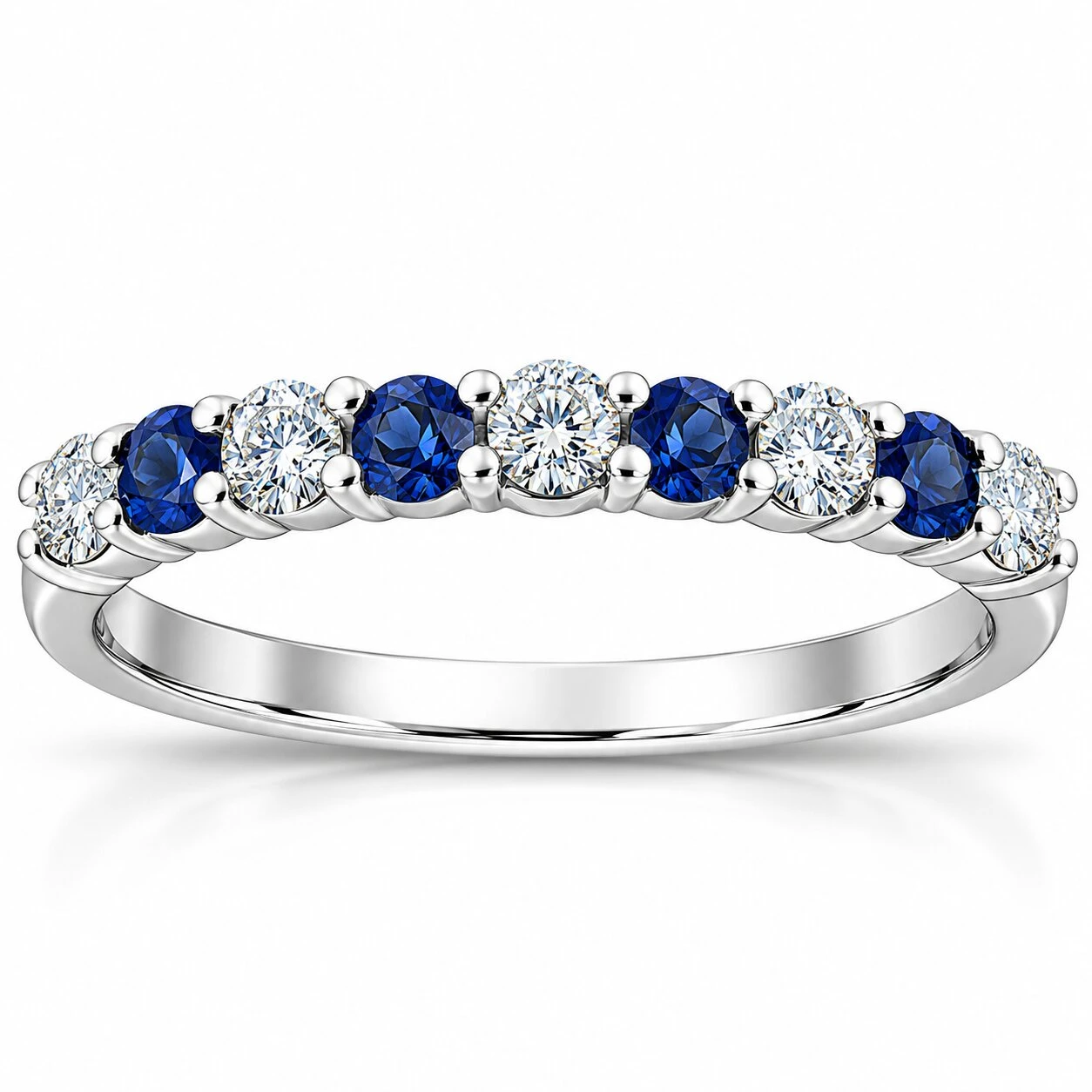 1/2CT Blue Sapphire & Diamond Wedding Ring 10K White Gold (H-I, I1)