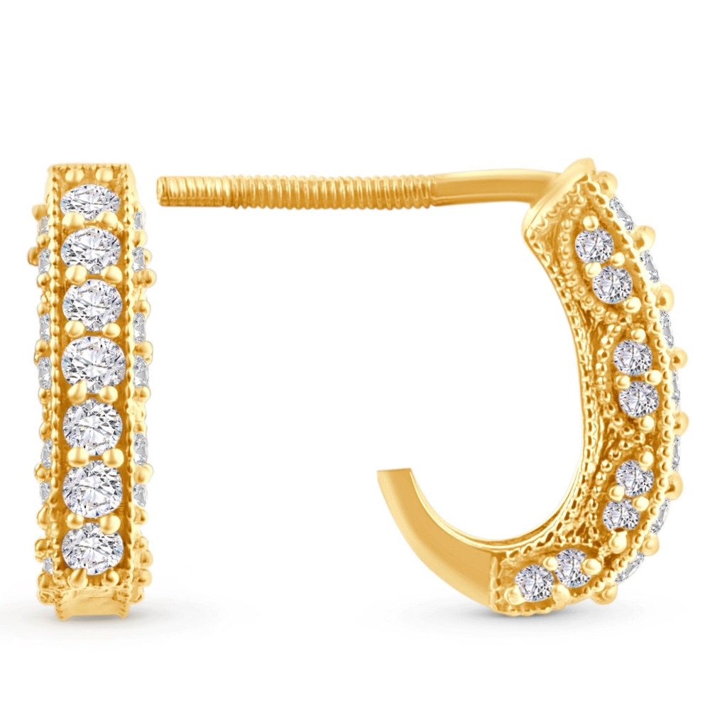 1/2ct Vintage Pave Hoops Womens Earrings 14K Yellow Gold (G-H, I2-I3)