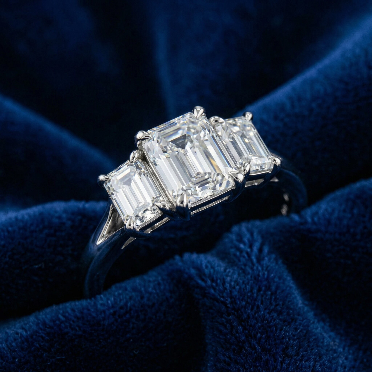 2.10Ct Emerald Cut Three Stone Diamond Engagement Ring 14k Gold Lab Grown (G-H, VS)