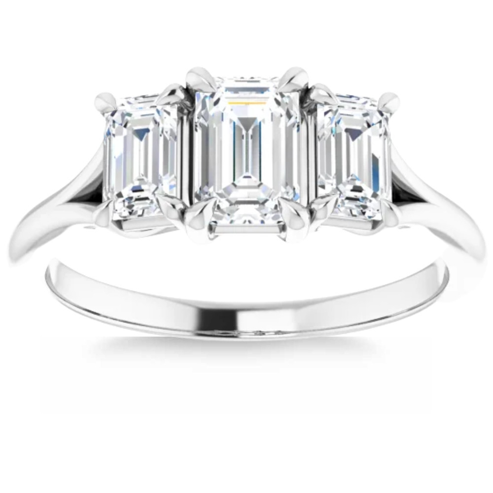 2.10Ct Emerald Cut Three Stone Diamond Engagement Ring 14k Gold Lab Grown (G-H, VS)